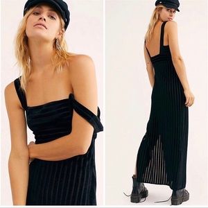 Free People Geneva Velvet Maxi Dress Gown Slip Black Long Sheer